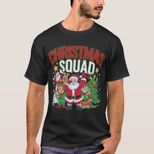 Christmas Squad Santa Dabbing Elf Familie Pyjama's T-shirt (Voorkant)