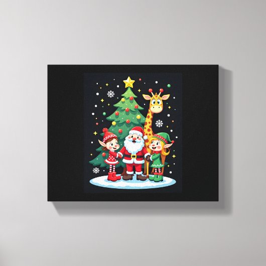 Christmas Squad Santa Giraffe Elf Dabbing Matching Canvas Afdruk (Voorkant)