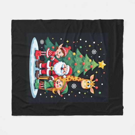 Christmas Squad Santa Giraffe Elf Dabbing Matching Fleece Deken (Voorkant (Horizontaal))