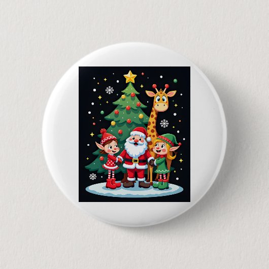 Christmas Squad Santa Giraffe Elf Dabbing Matching Ronde Button 5,7 Cm (Voorkant)
