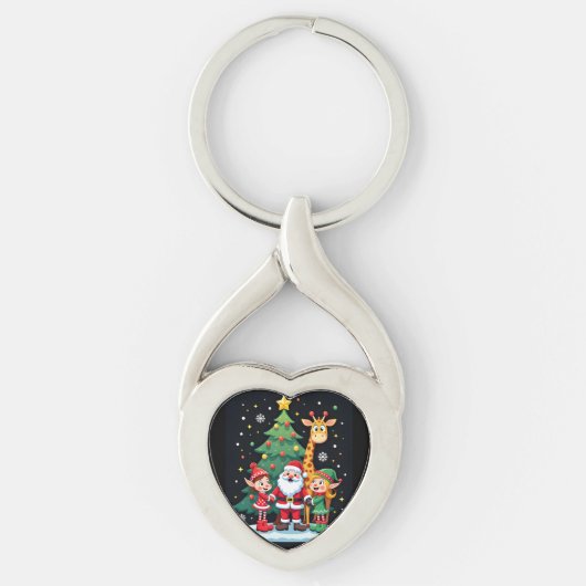 Christmas Squad Santa Giraffe Elf Dabbing Matching Sleutelhanger (Voorkant)