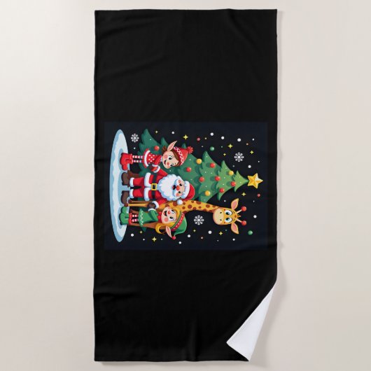 Christmas Squad Santa Giraffe Elf Dabbing Matching Strandlaken (Voorkant)