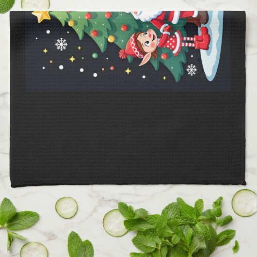 Christmas Squad Santa Giraffe Elf Dabbing Matching Theedoek (Gevouwen)