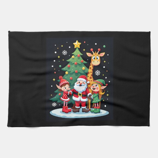 Christmas Squad Santa Giraffe Elf Dabbing Matching Theedoek (Horizontaal)