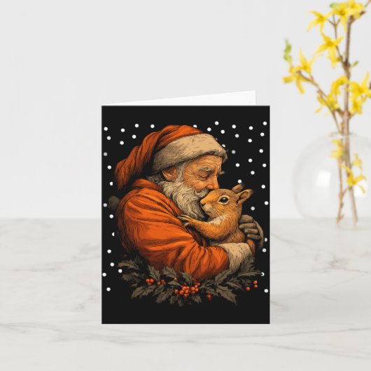 Christmas Squirrel And Santa Claus Forest Animal W Kaart (Gele Bloem)
