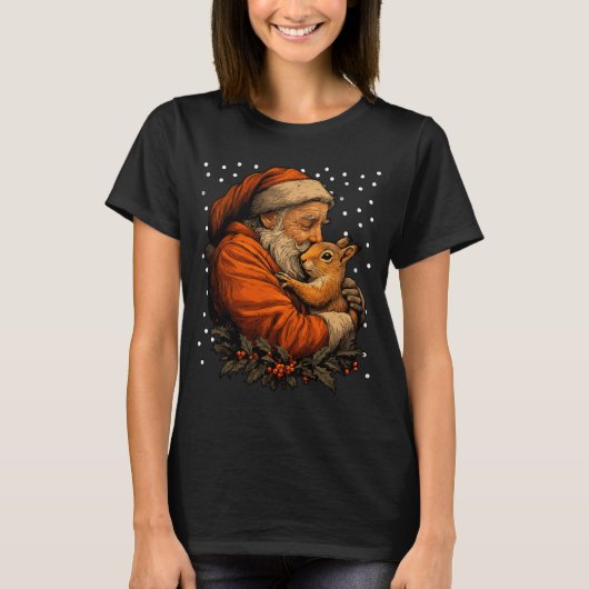 Christmas Squirrel And Santa Claus Forest Animal W T-shirt (Voorkant)