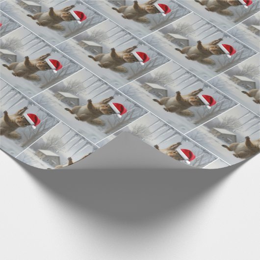 Christmas Squirrel Hanging From an Icicle Cadeaupapier (Hoek)