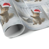 Christmas Squirrel Hanging From an Icicle Cadeaupapier (Rol Hoek)