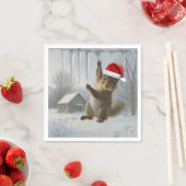 Christmas Squirrel Hanging From an Icicle Servet (Insitu)