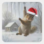 Christmas Squirrel Hanging From an Icicle Vierkante Sticker (Voorkant)