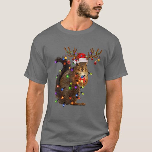 Christmas Squirrel Lights Squirrel Reindeer Funny T-shirt (Voorkant)