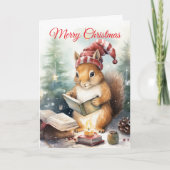 Christmas Squirrel reading Feestdagen Kaart (Voorkant)