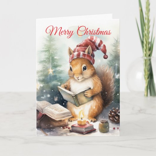 Christmas Squirrel reading Feestdagen Kaart (Voorkant)