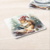 Christmas Squirrel reading Kartonnen Onderzetters (Schuin)