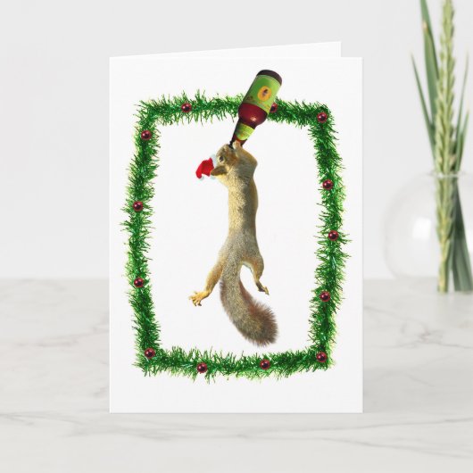 Christmas Squirrel with Beer Feestdagen Kaart (Voorkant)
