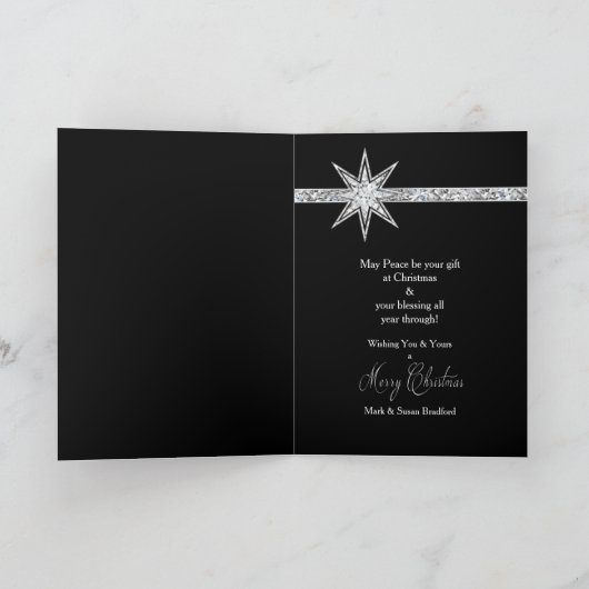 CHRISTMAS STAR - CHRISTELIJK - ZWART/SILVER FEESTDAGEN KAART (Binnen)