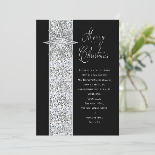 CHRISTMAS STAR - CHRISTELIJK - ZWART/SILVER FEESTDAGENKAART (Staand voorkant)