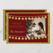 Christmas Star Garland Photo Red Name Personalize Feestdagenkaart (Voorkant / Achterkant)