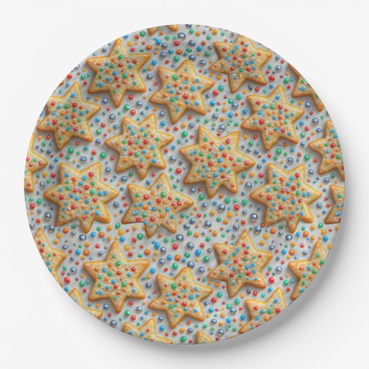 Christmas Star Sugar Cookies With Sprinkles Papieren Bordje (Voorkant)