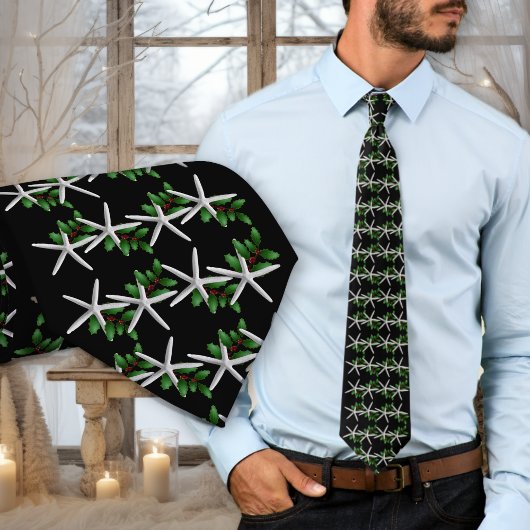 Christmas Starfish Black pattern tie Stropdas