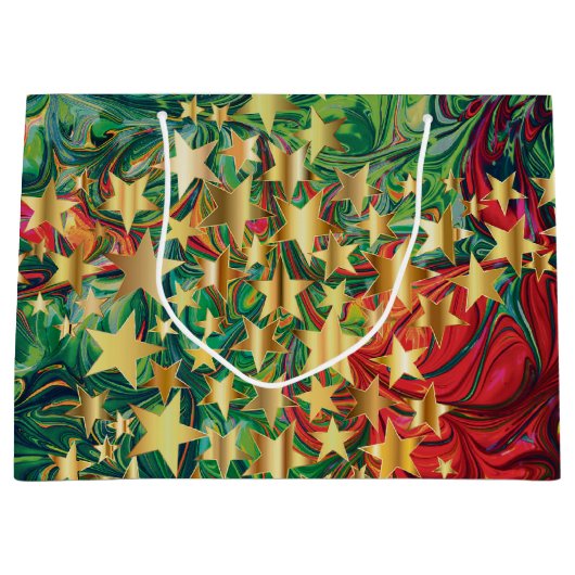 CHRISTMAS STARS Abstract Red Green Gold Festive Groot Cadeauzakje (Voorkant)