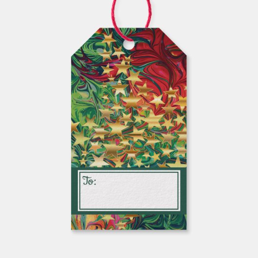 CHRISTMAS STARS Abstract Rood Groen gepersonalisee Cadeaulabel (Achterkant)