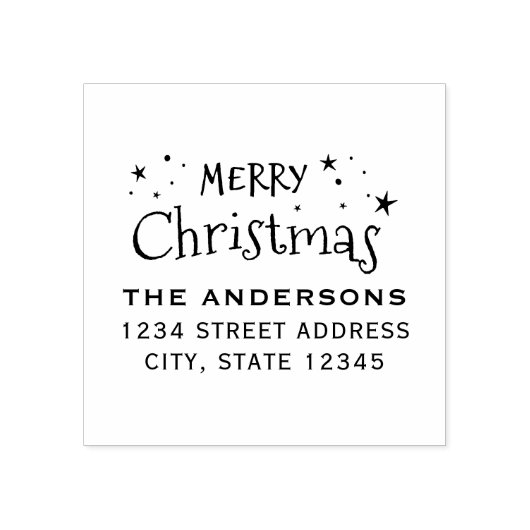 Christmas Stars Familienaam Retouradres Rubberstempel (Afrduk)