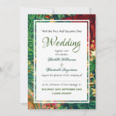 CHRISTMAS STARS Festive Red Green Gold Wedding Kaart (Voorkant)