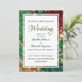 CHRISTMAS STARS Festive Red Green Gold Wedding Kaart (Staand voorkant)