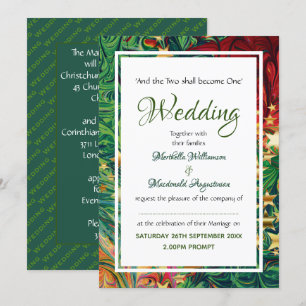 CHRISTMAS STARS Festive Red Green Gold Wedding Kaart