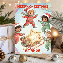 Christmas Starship Kids Card Feestdagen Kaart