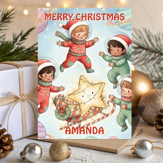 Christmas Starship Kids Card Feestdagen Kaart