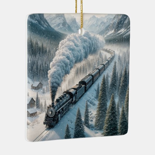 Christmas Steam Locomotive In a Mountain Valley Keramisch Ornament (Rechts)