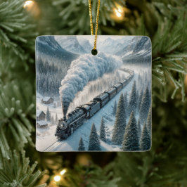 Christmas Steam Locomotive In a Mountain Valley Keramisch Ornament