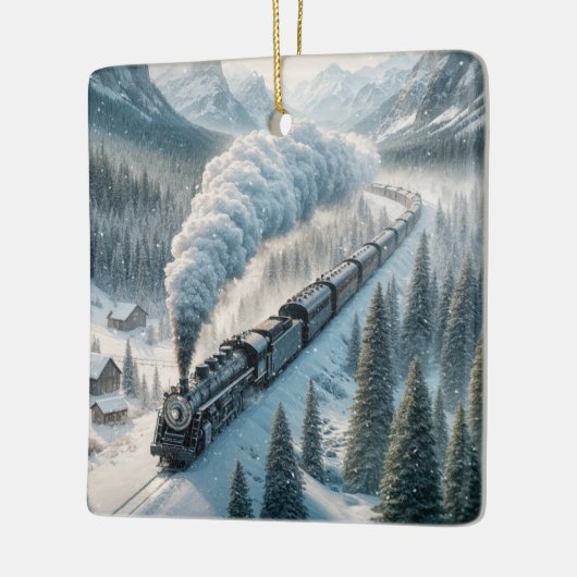 Christmas Steam Locomotive In a Mountain Valley Keramisch Ornament (Links)