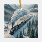 Christmas Steam Locomotive In a Mountain Valley Keramisch Ornament (Voorkant)