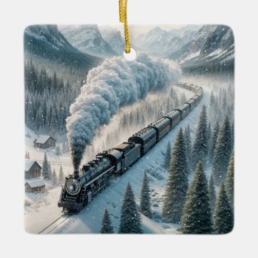 Christmas Steam Locomotive In a Mountain Valley Keramisch Ornament (Voorkant)