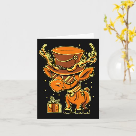 Christmas Steampunk Fancy Dress Reindeer  Kaart (Gele Bloem)