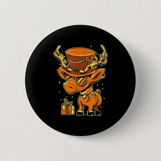 Christmas Steampunk Fancy Dress Reindeer Ronde Button 5,7 Cm (Voorkant)