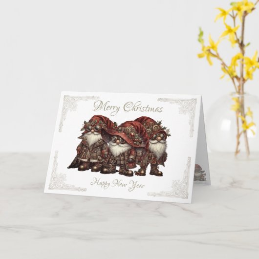 Christmas Steampunk Gnome Kaart (Gele Bloem)