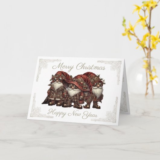 Christmas Steampunk Gnome Kaart (Gele Bloem)