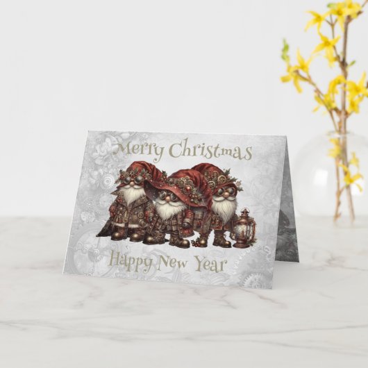 Christmas Steampunk Gnome Kaart (Gele Bloem)