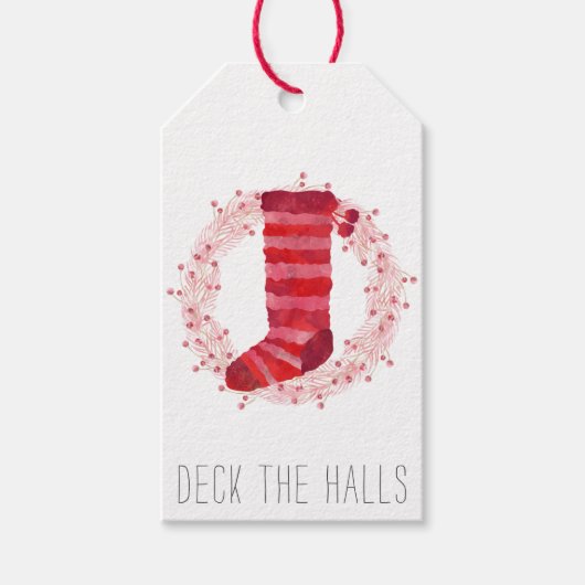 Christmas Stocking And Wreath Cadeaulabel (Voorkant)