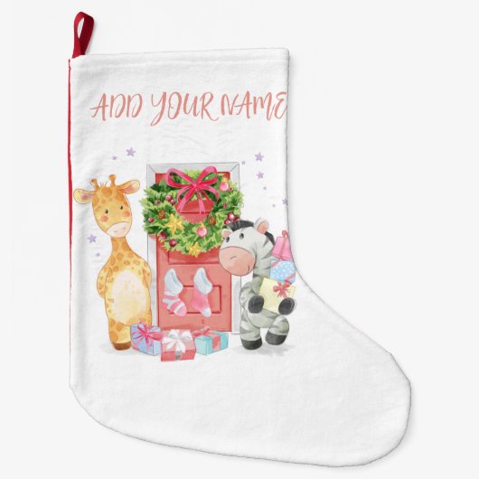 CHRISTMAS STOCKING : BABY GIRAFFE & ZEBRA GROTE KERSTSOK (Voorkant)