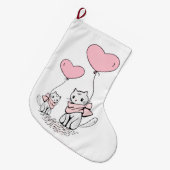 Christmas Stocking, Cat Red Hearts Love Grote Kerstsok (Voorkant (Hangend))