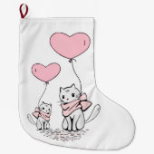 Christmas Stocking, Cat Red Hearts Love Grote Kerstsok (Voorkant)