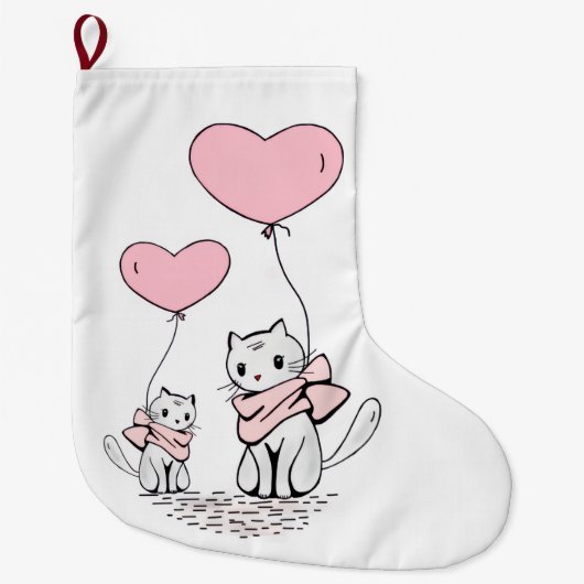 Christmas Stocking, Cat Red Hearts Love Grote Kerstsok (Voorkant)