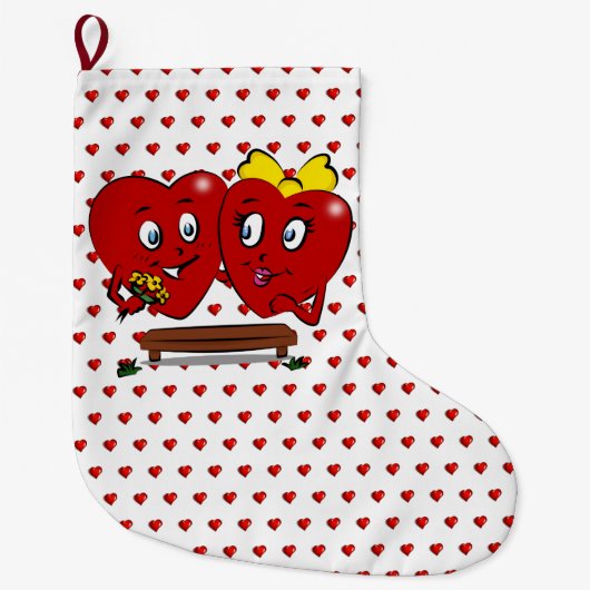 Christmas Stocking, Couple Red Hearts Love Grote Kerstsok (Voorkant)
