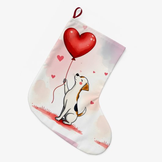 Christmas Stocking,  Dog Red Heart Grote Kerstsok (Voorkant (Hangend))