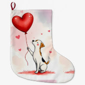 Christmas Stocking,  Dog Red Heart Grote Kerstsok (Voorkant)